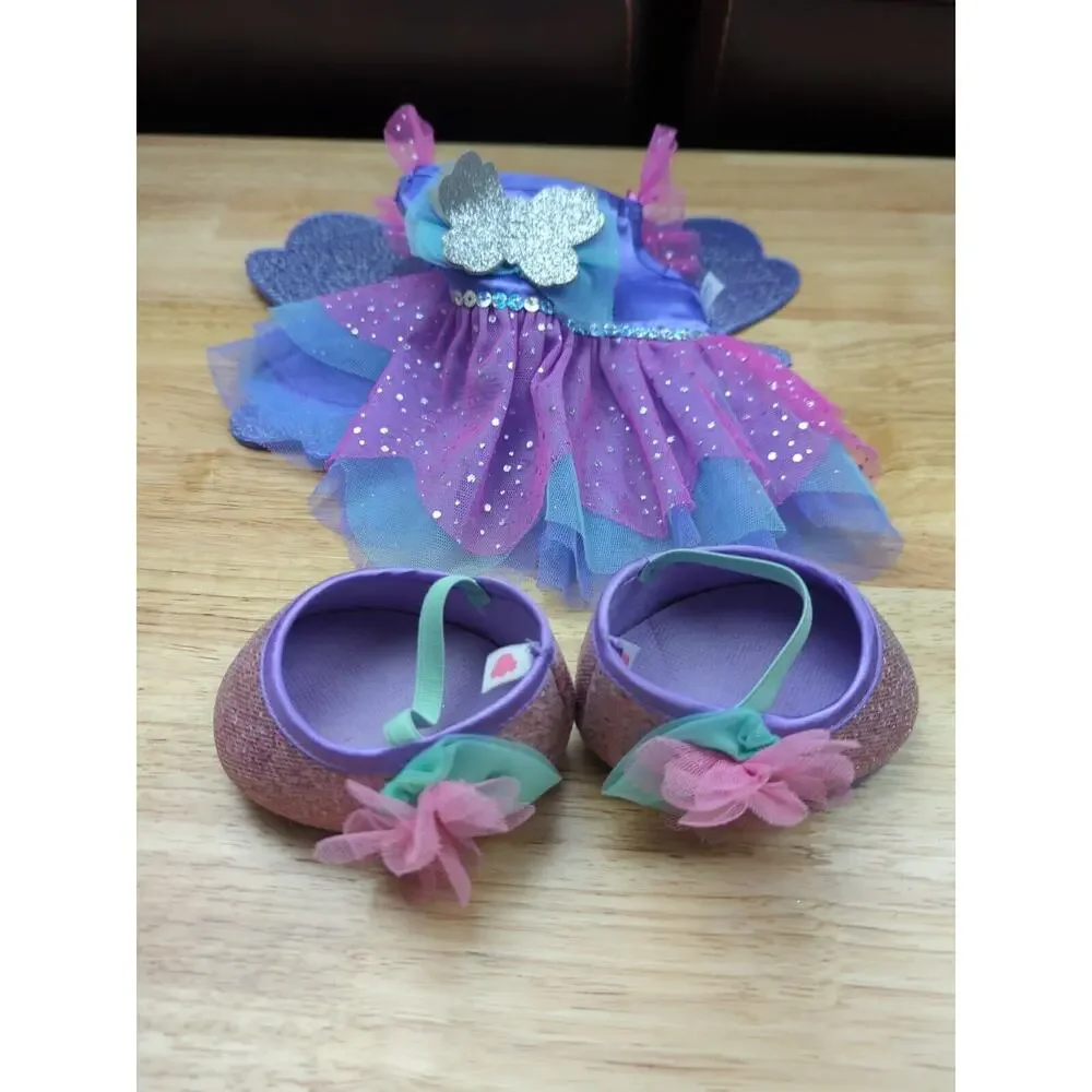 Build A Bear Outfit Pink / Purple, Silver Sparkly Fairy Dress with Wings & Shoes